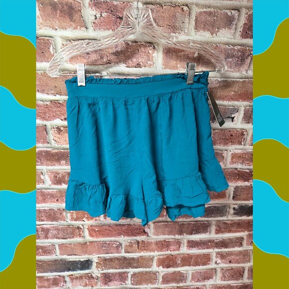 Wild Fable Flutter Shorts S | High Waist Ruffle Pull On Lightweight Rayon Teal - Picture 1 of 4
